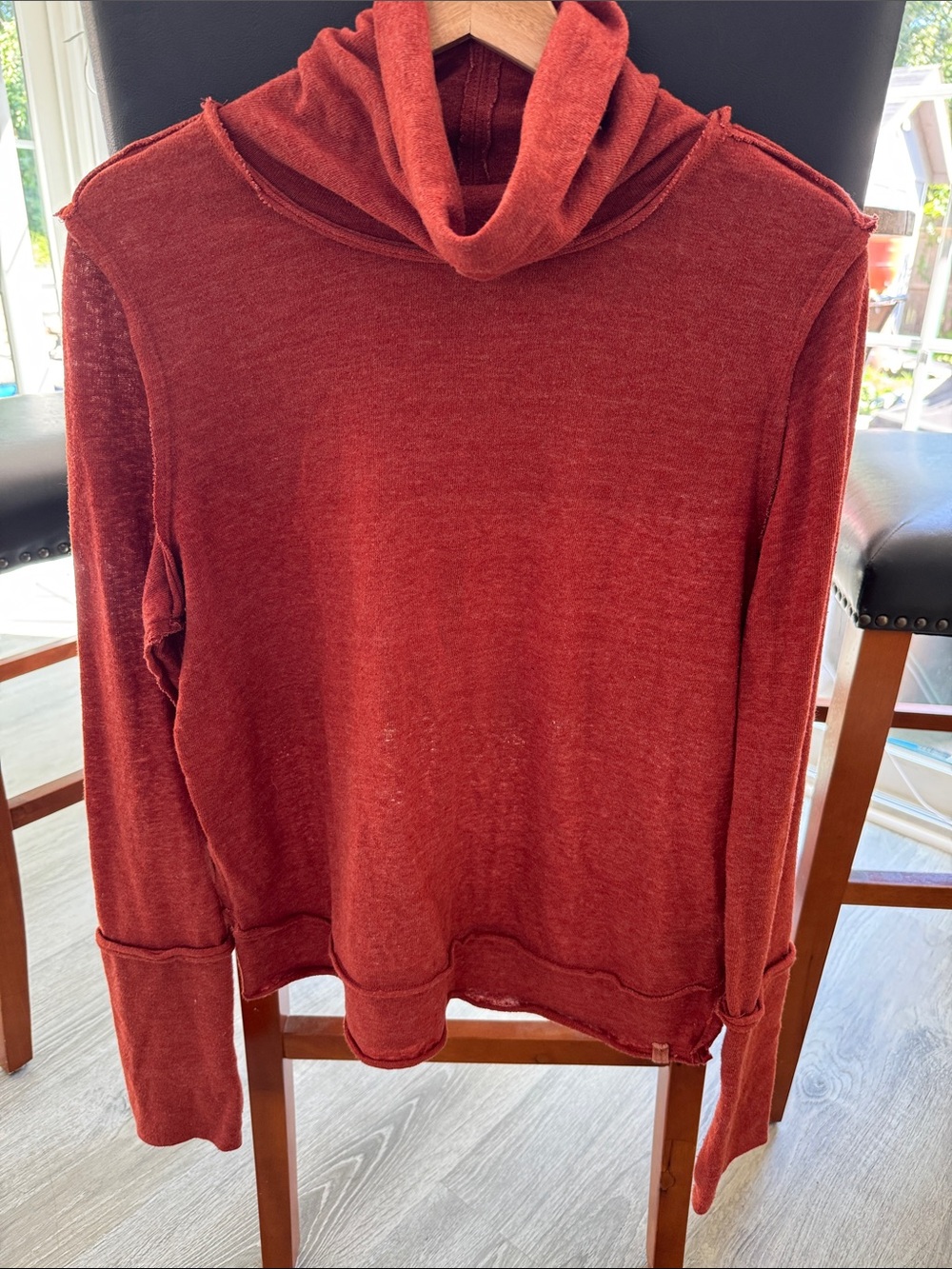 We the Free- Lightweight cowl neck Pullover in Rust- rough edges